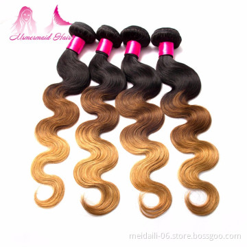 Top Quality Ombre 3 Tones Color 1B/4/27 Remy Brazilian Mink Body Wave Human Hair Weave Bundles